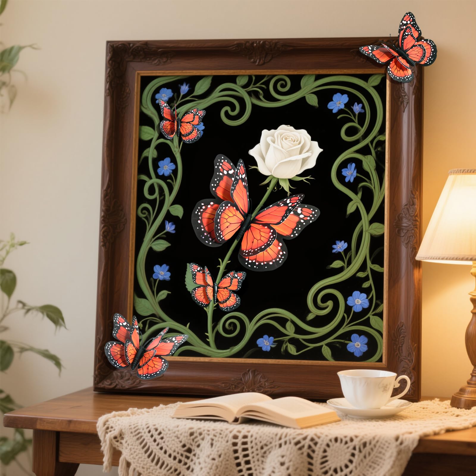 SAOROPEB 3D butterfly decor used as wedding cake topper or table display.