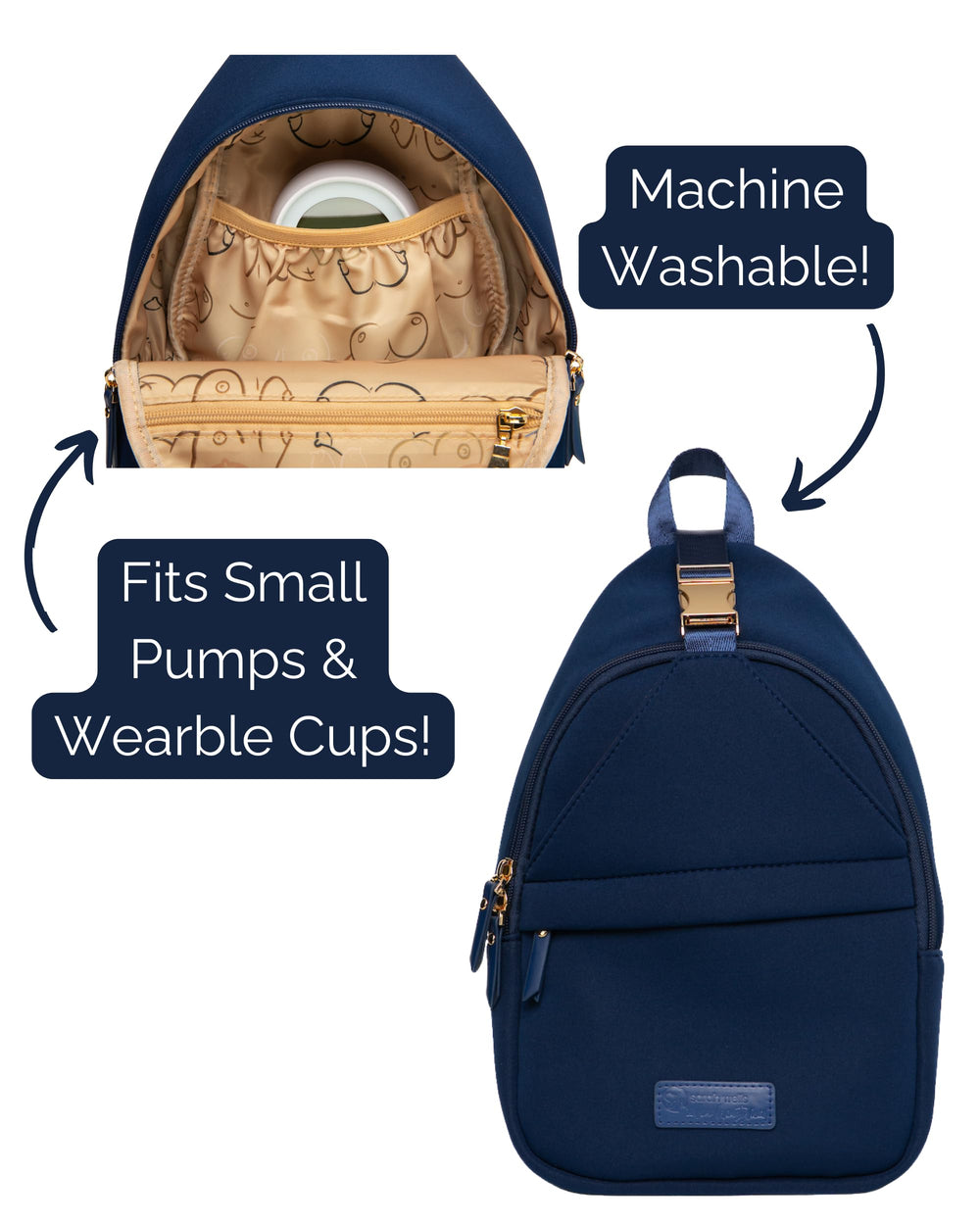 Allie Sling Bag interior pockets securely hold pump cups and tubing.