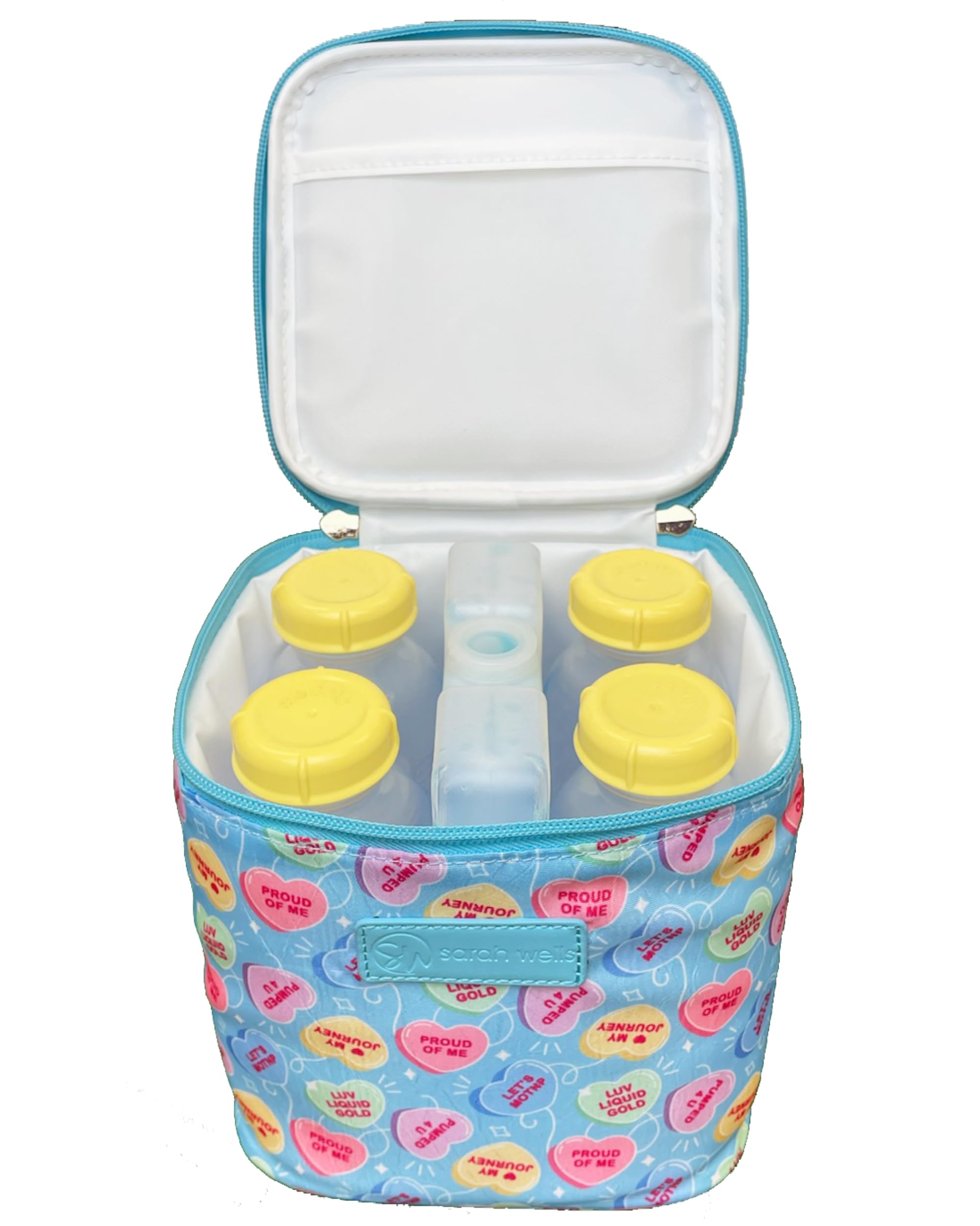Sarah Wells Cold Gold Candy Conversation Hearts print coordinates with gear