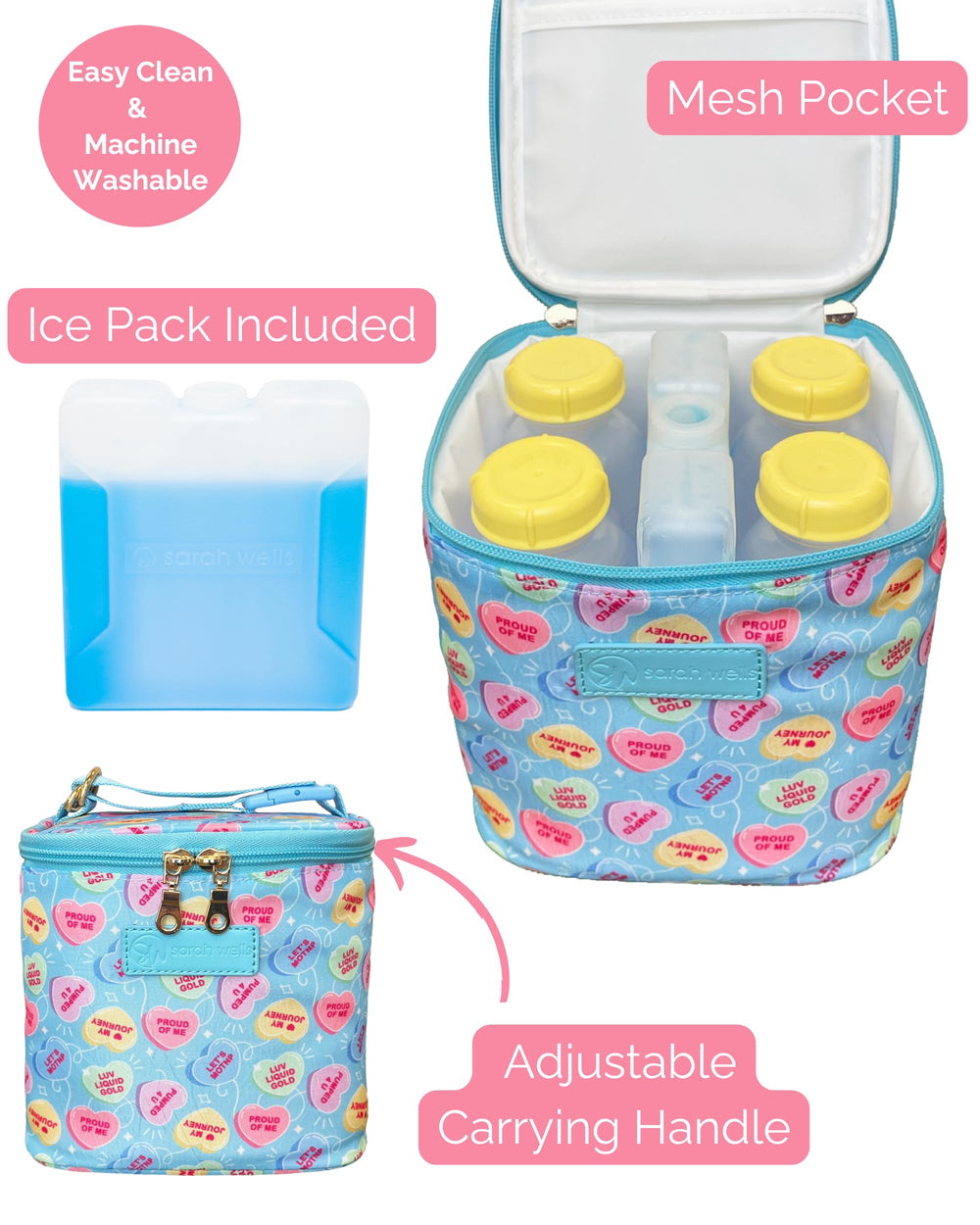 Sarah Wells Cold Gold cooler with ice pack demonstrates eight-hour cooling