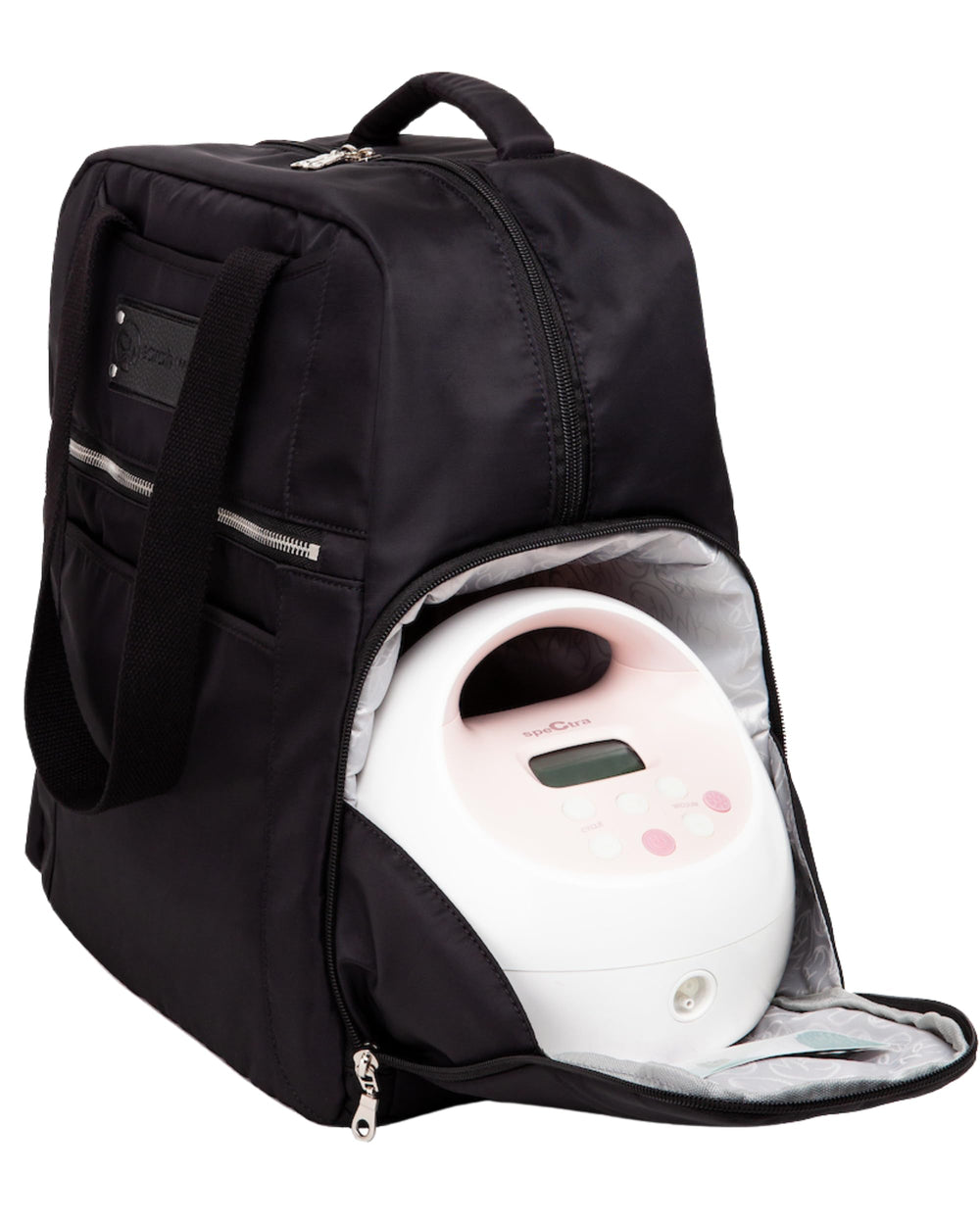 Sarah Wells Kelly backpack with insulated pocket keeps pumped milk cool on the go.