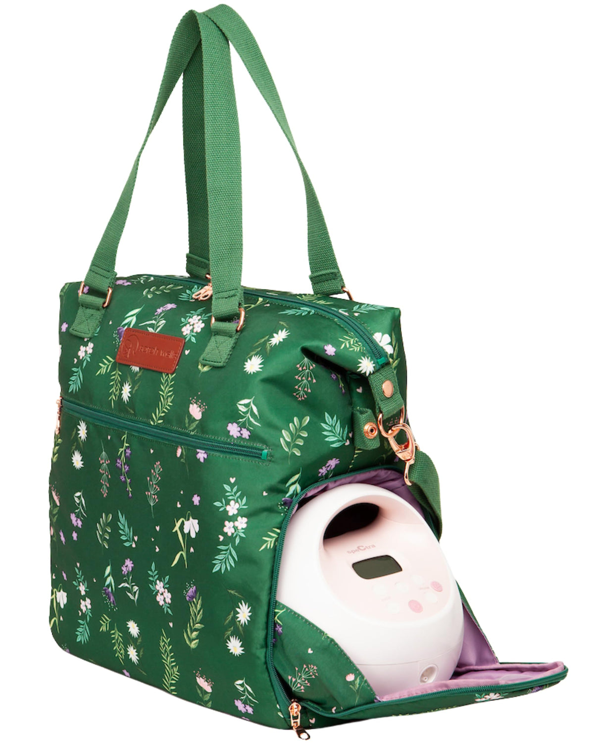Sarah Wells Lizzy breast pump bag olive front view for easy on-the-go pumping