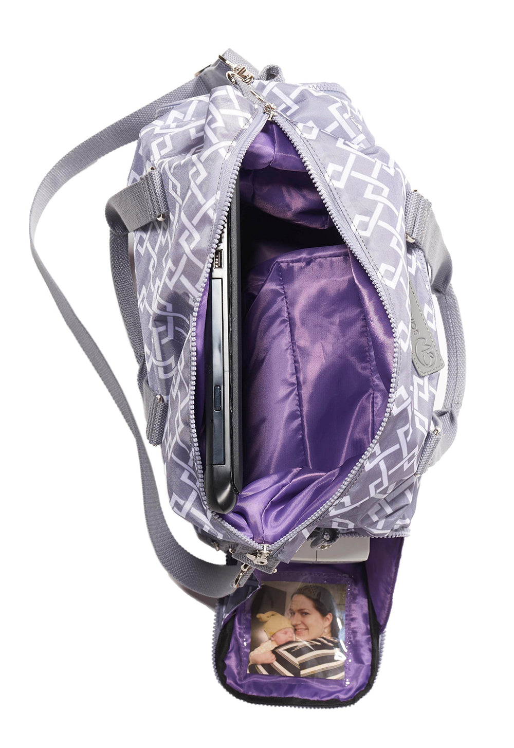 Sarah Wells Lizzy easy-clean fabric simplifies wiping away spills on the go.