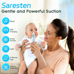 Saresten nasal aspirator baby silicone tips demonstrate gentle contact for sensitive noses across ages.