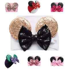 Sarlonter mouse ears headband with black bow close-up, perfect for festive party photos.