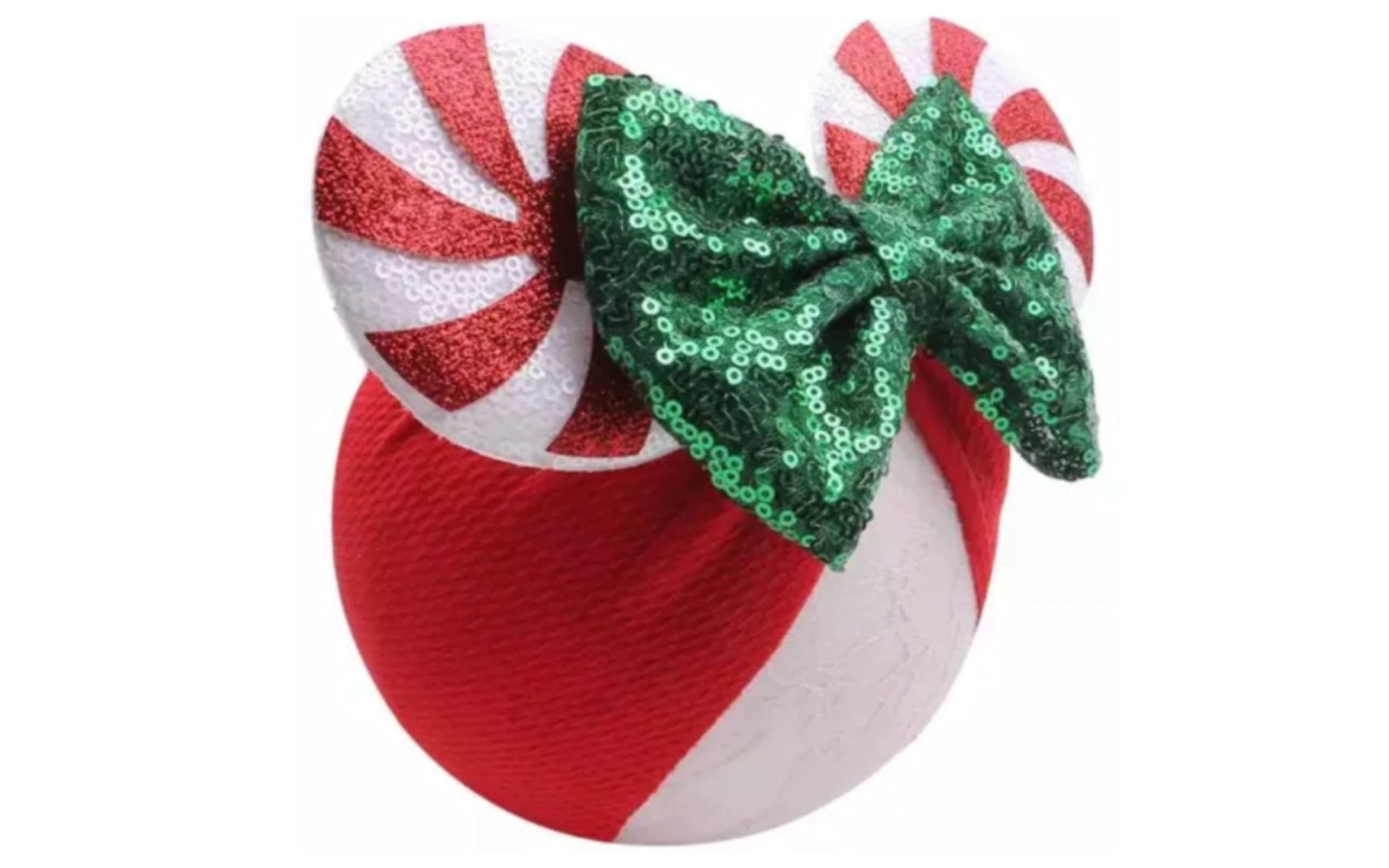 Sarlonter mouse ears headband with candy cane design for festive toddler party outfits.