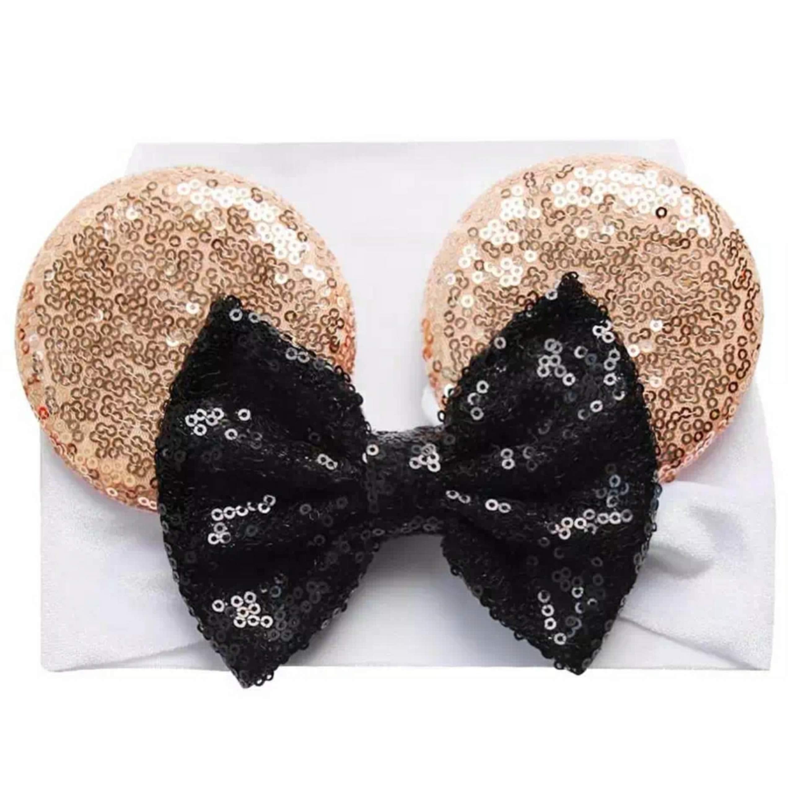 Sarlonter mouse ears headband worn by a toddler, comfortable stretchy fit for birthday celebrations.