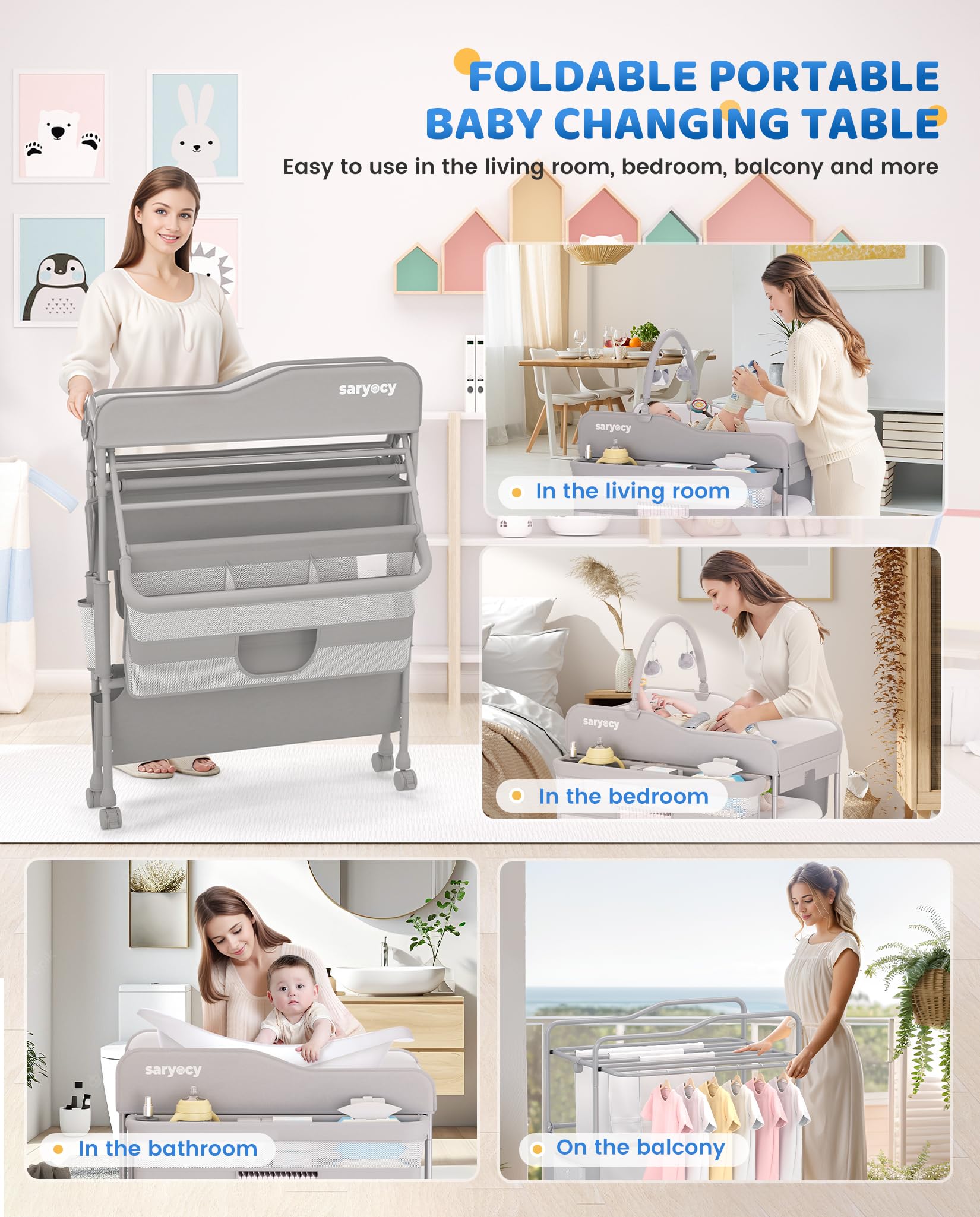 Saryocy changing table folded compact fits small spaces and easy storage.