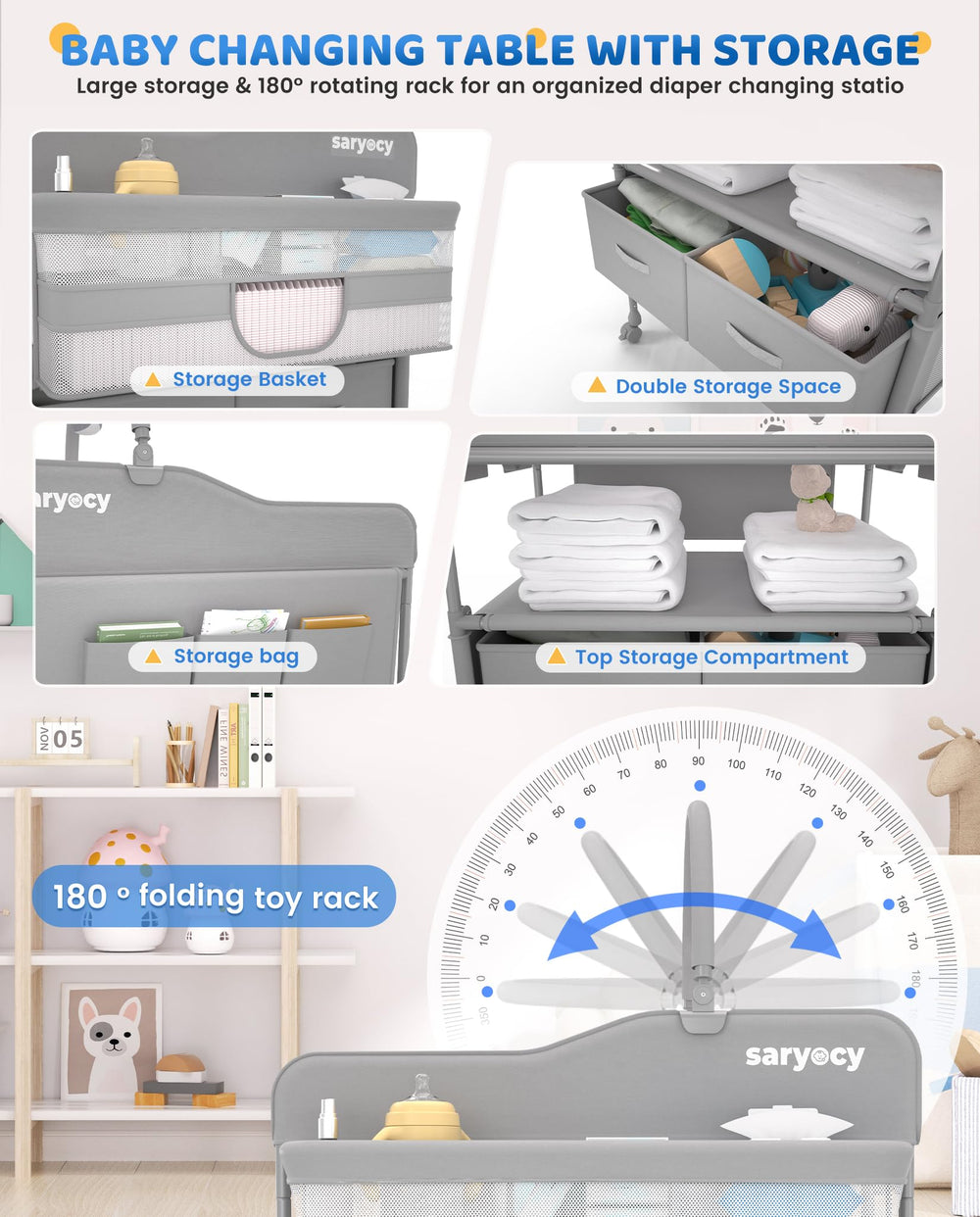 Saryocy changing table waterproof pad simplifies cleanup after diaper changes.