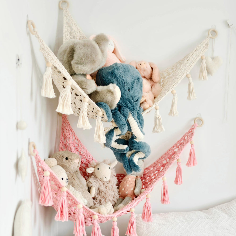 Sasa Baby macrame toy hammock easy installation with included hardware