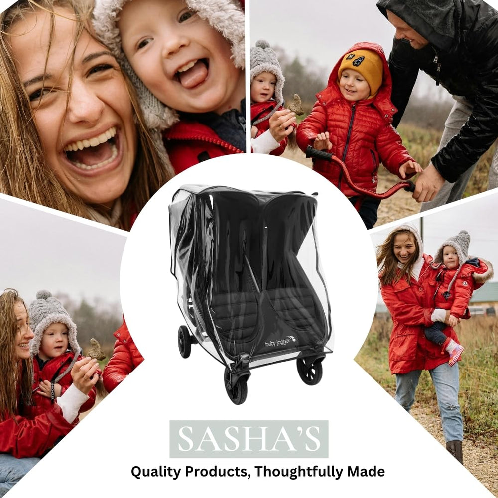 SASHA'S Double Rain and Wind Cover side vents keep air circulating for a comfy ride.