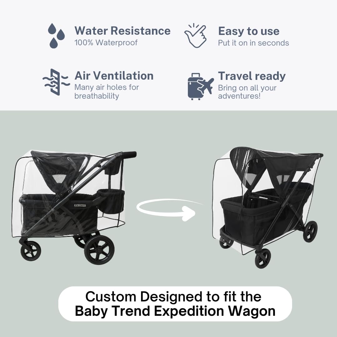 SASHA'S Rain Cover for Baby Trend Expedition, side view, shields from wind and debris.
