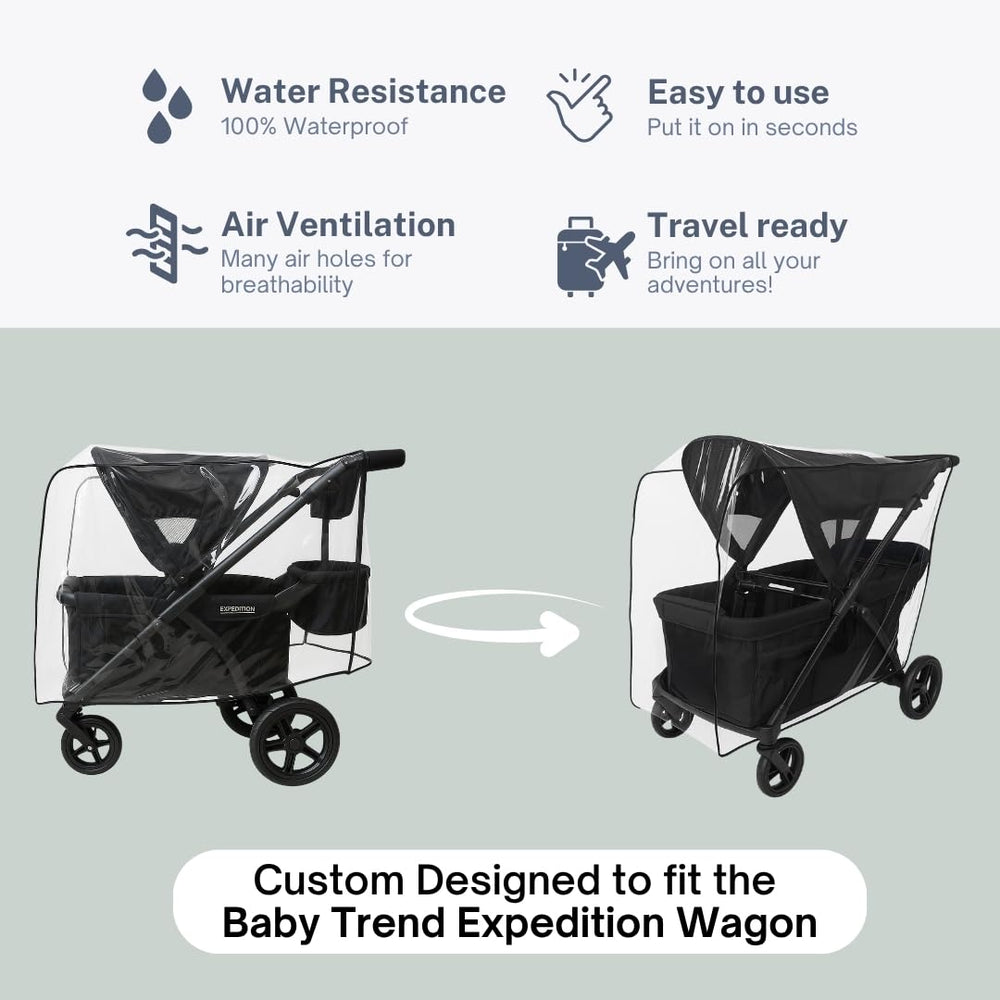 SASHA'S Rain Cover for Baby Trend Expedition, side view, shields from wind and debris.