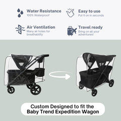 SASHA'S Rain Cover for Baby Trend Expedition, side view, shields from wind and debris.