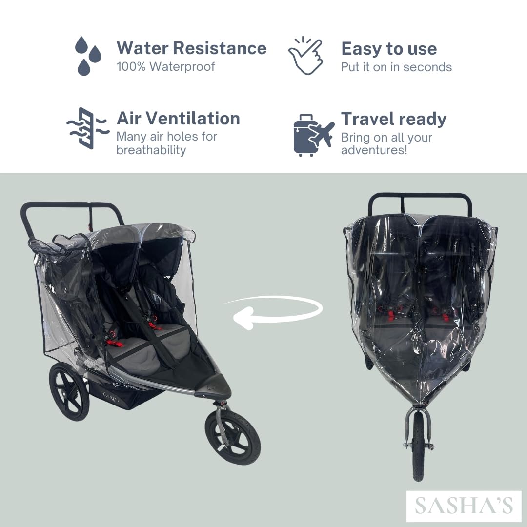 SASHA'S rain cover provides maximum coverage to shield gear and riders.