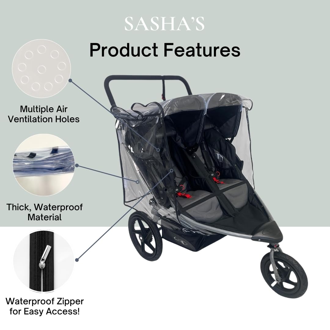 SASHA'S rain cover includes side air vents to keep airflow comfortable.