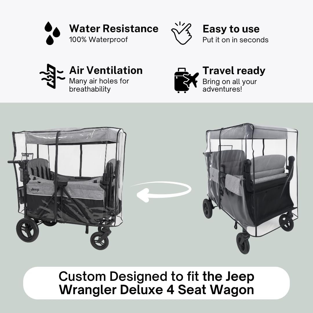 SASHA'S EVA material rain cover remains durable and transparent for monitoring your child.