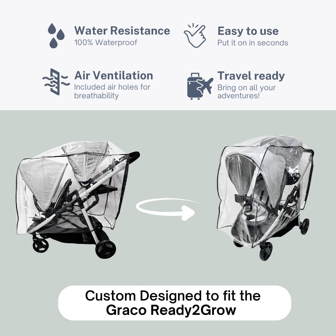 Sasha's Rain Cover clear view lets you monitor children in weather.