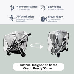 Sasha's Rain Cover clear view lets you monitor children in weather.
