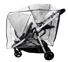 Sasha's Rain Cover for Graco Ready2Grow LX 2.0 doubles stroller, fully covers in rain.