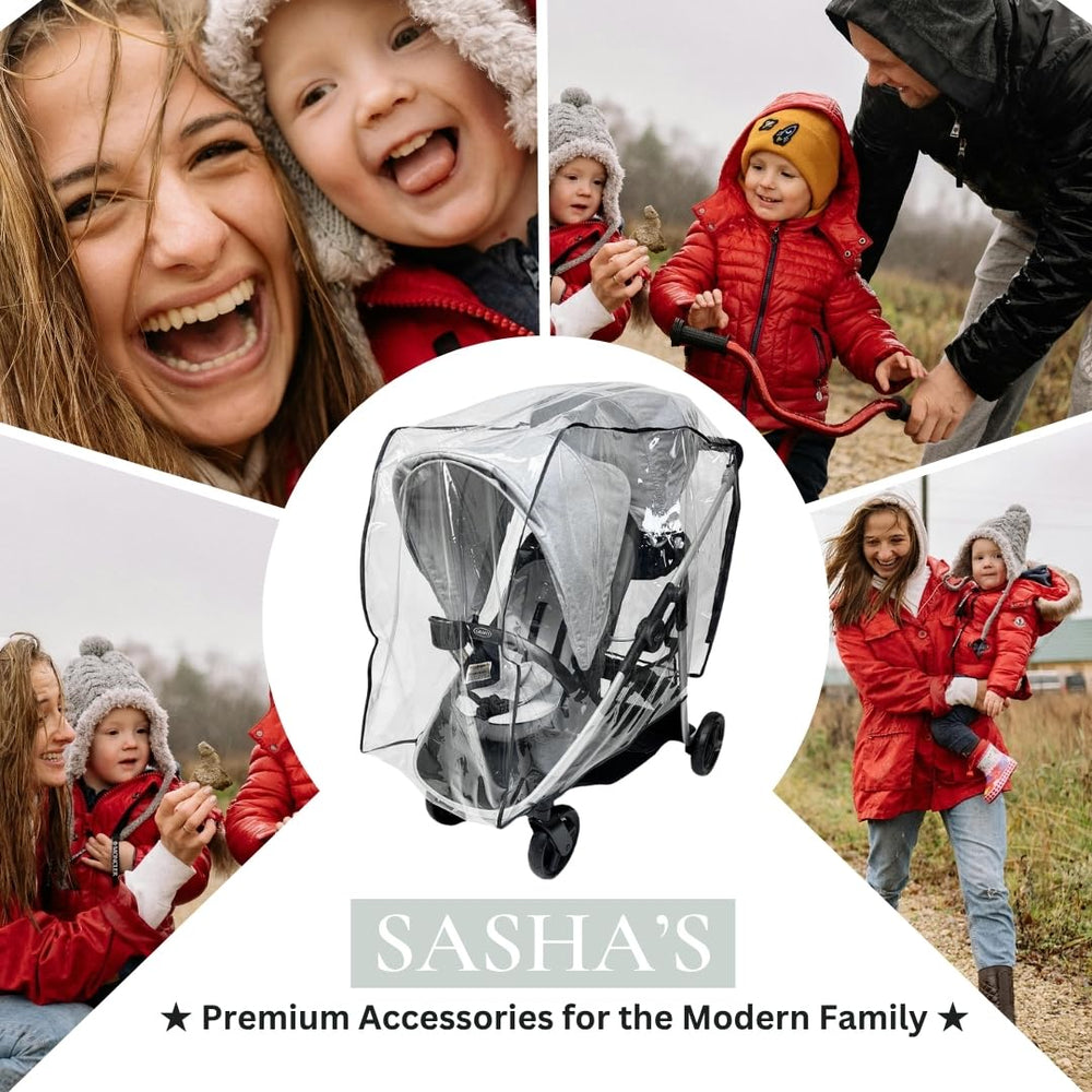 Sasha's Rain Cover Made in USA offers durable protection for busy families.
