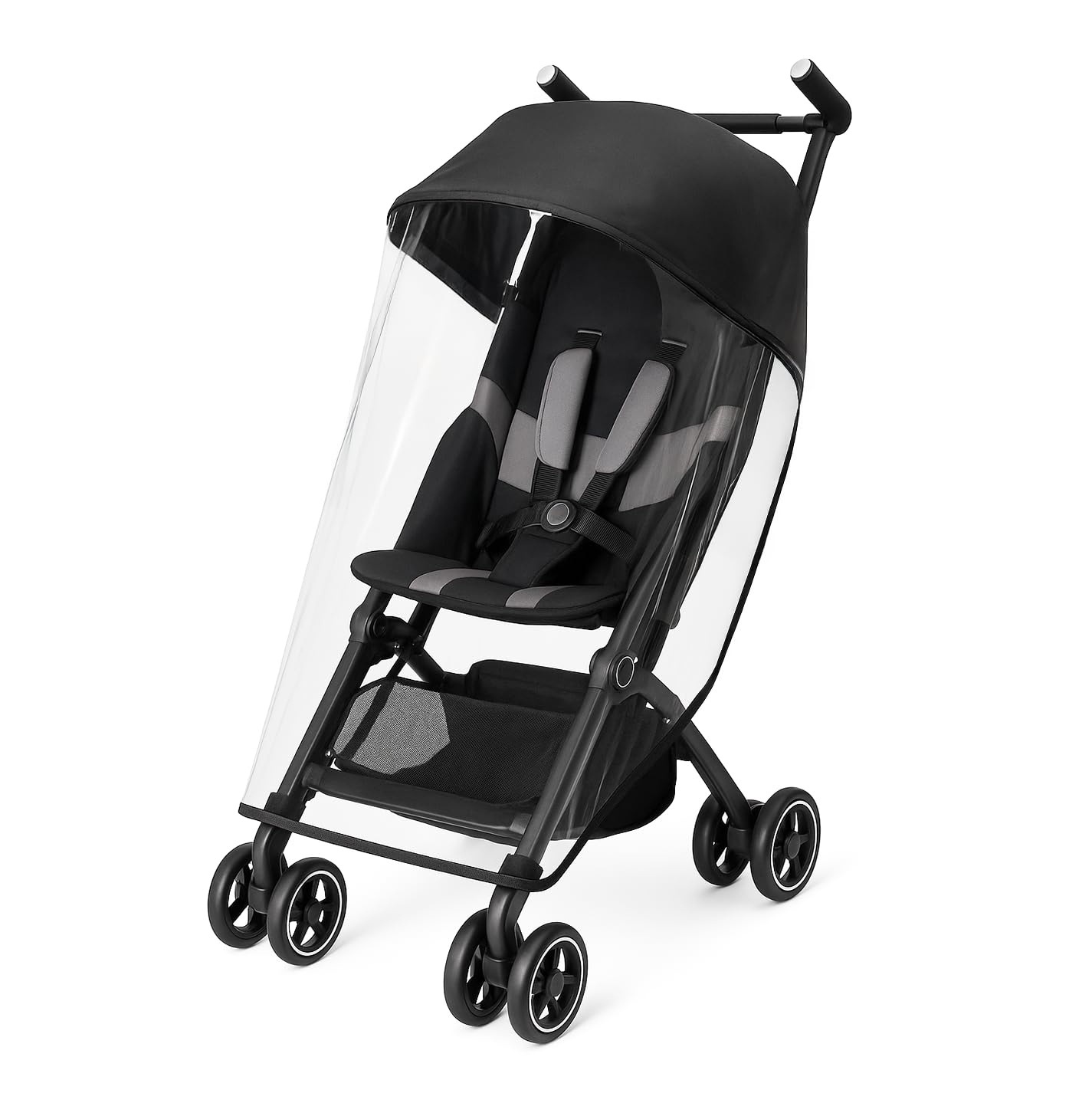 SASHA'S rain cover on gb Pockit+ All-Terrain stroller demonstrates rain-ready protection.