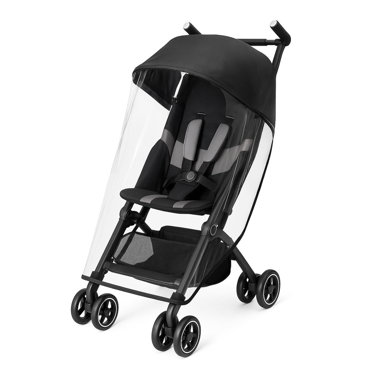 SASHA'S rain cover on gb Pockit+ All-Terrain stroller demonstrates rain-ready protection.