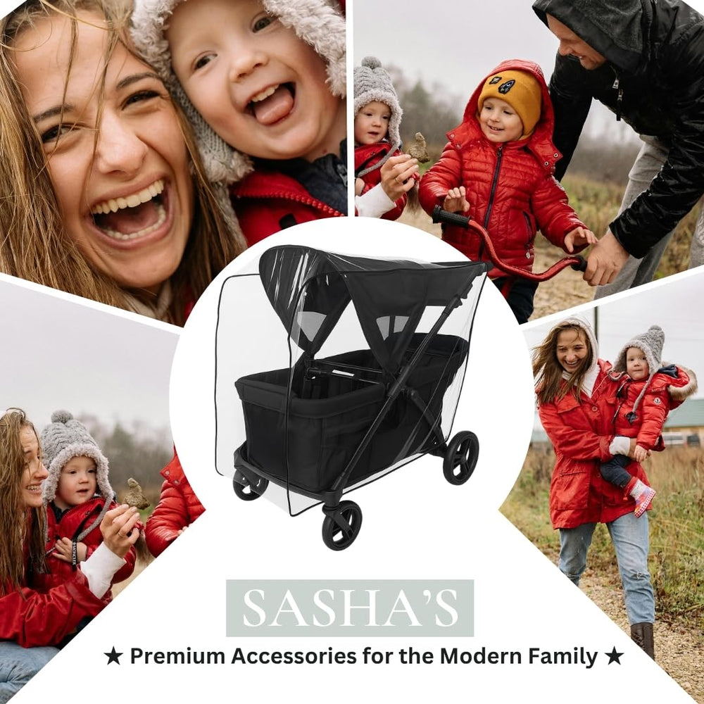 SASHA'S Rain Cover packaging, travel-ready, compact for on-the-go families.