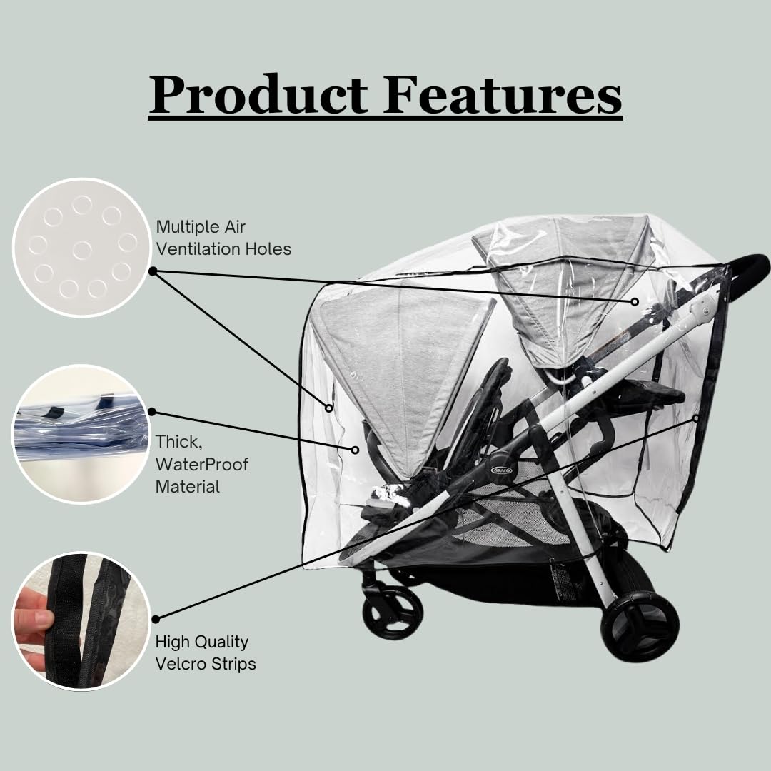 Sasha's Rain Cover ventilation-holes ensure airflow around Graco Ready2Grow LX 2.0.