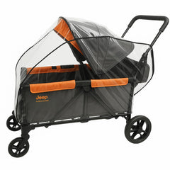 SASHA'S rain and wind cover for Jeep Sport Stroller Wagon shows clear design for easy supervision and visibility.