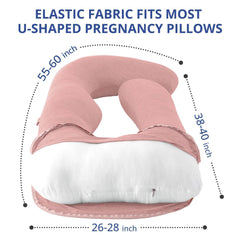 Sasttie blush cover fits 55-57 inch U-shaped pillows snugly.