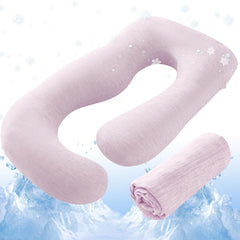 Sasttie cooling pregnancy pillow cover on pink 57-inch pillow, ultra-soft fabric for soothing comfort