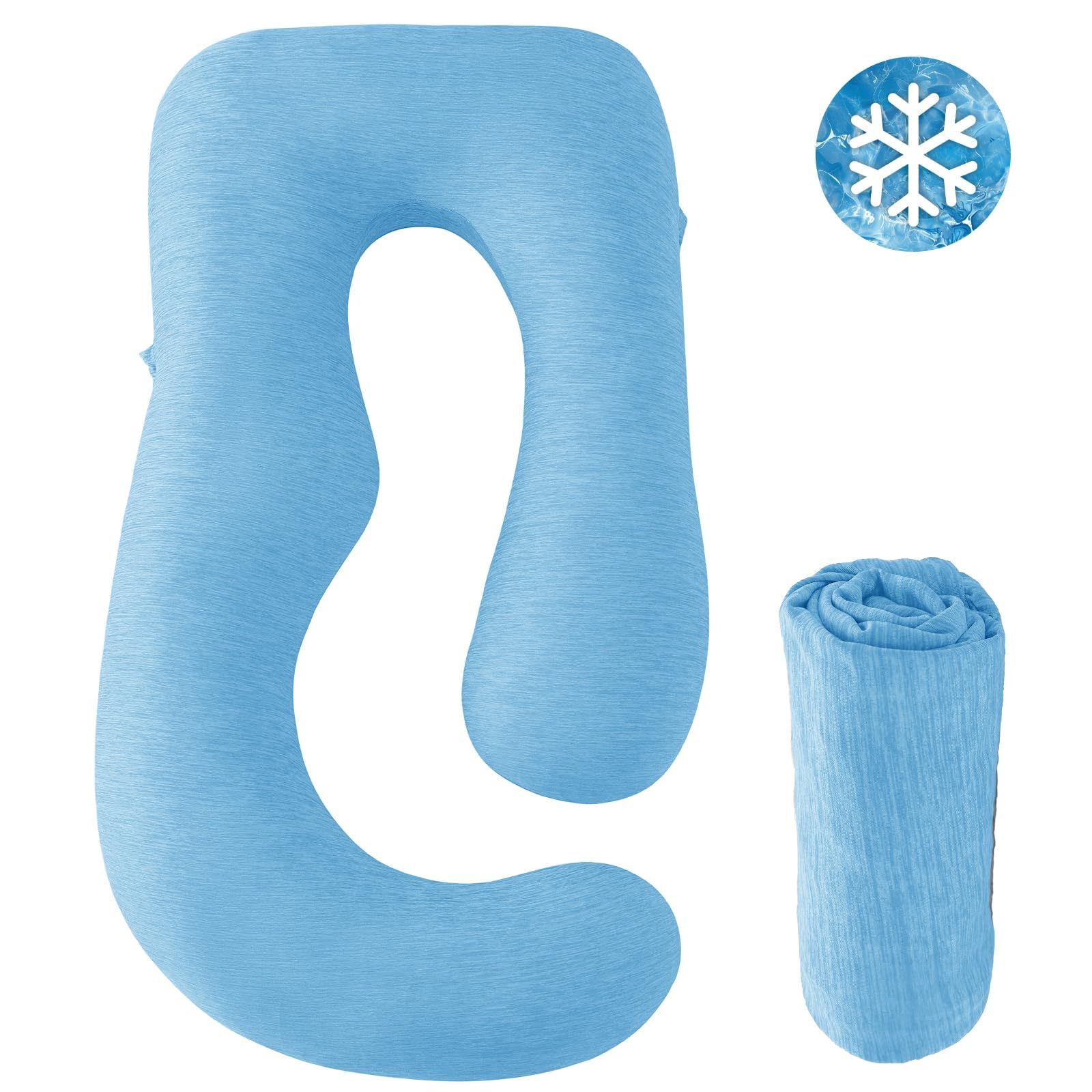 Sasttie cooling pregnancy pillow cover in use at bedside demonstrates supportive sleep setup.