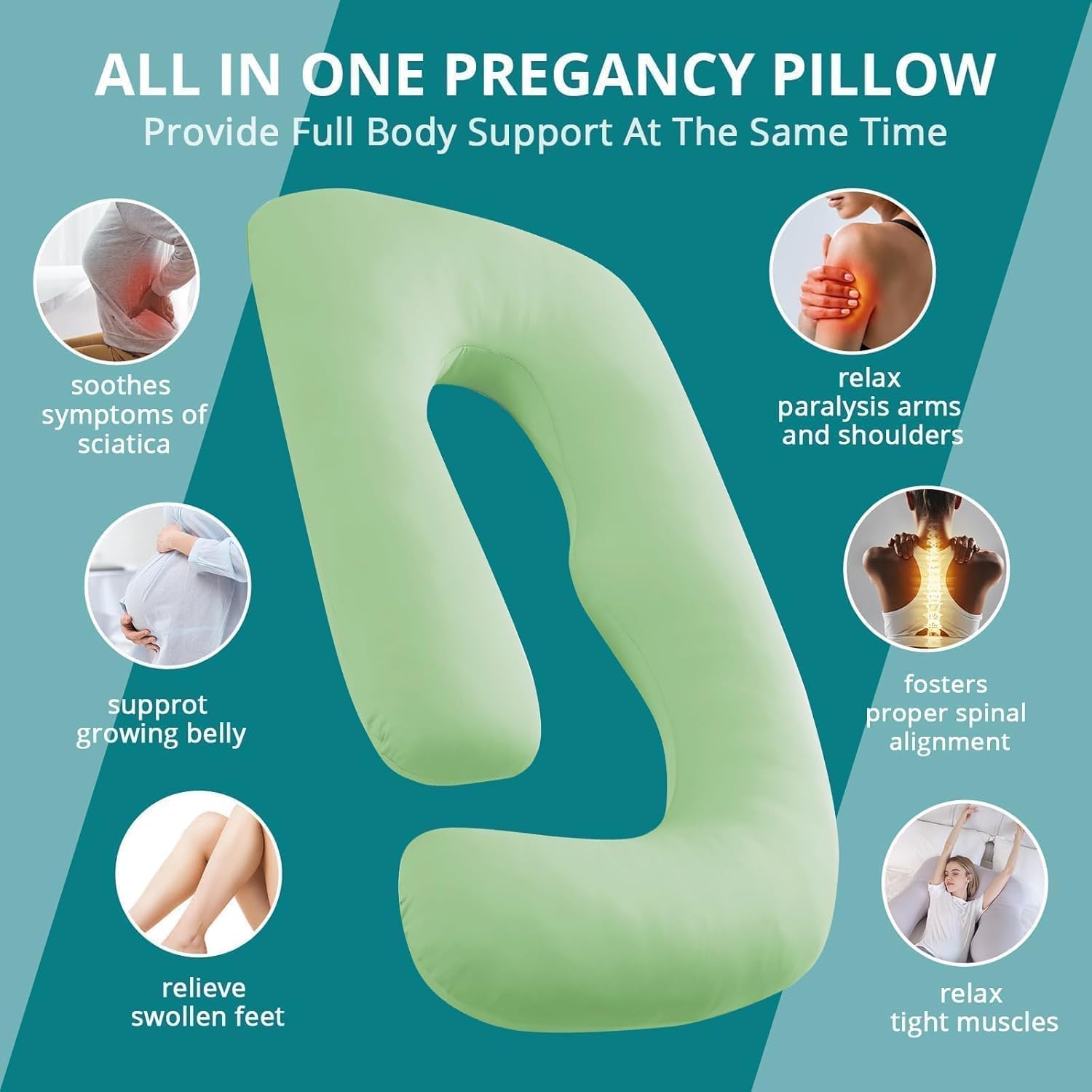 Sasttie ergonomic U-shaped design supports shoulders, back, and belly for better alignment.