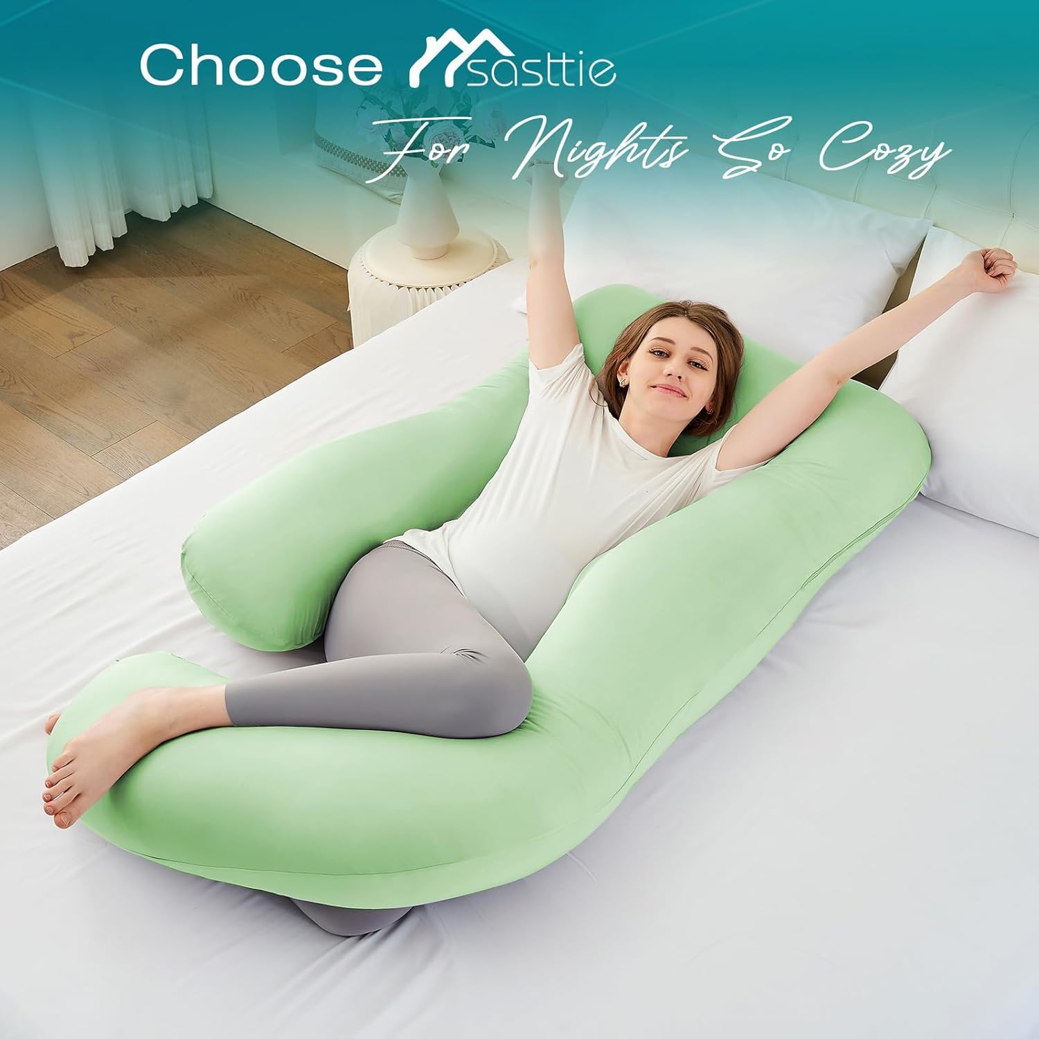 Sasttie maternity essential pillow enhances bedtime routines for expectant moms.