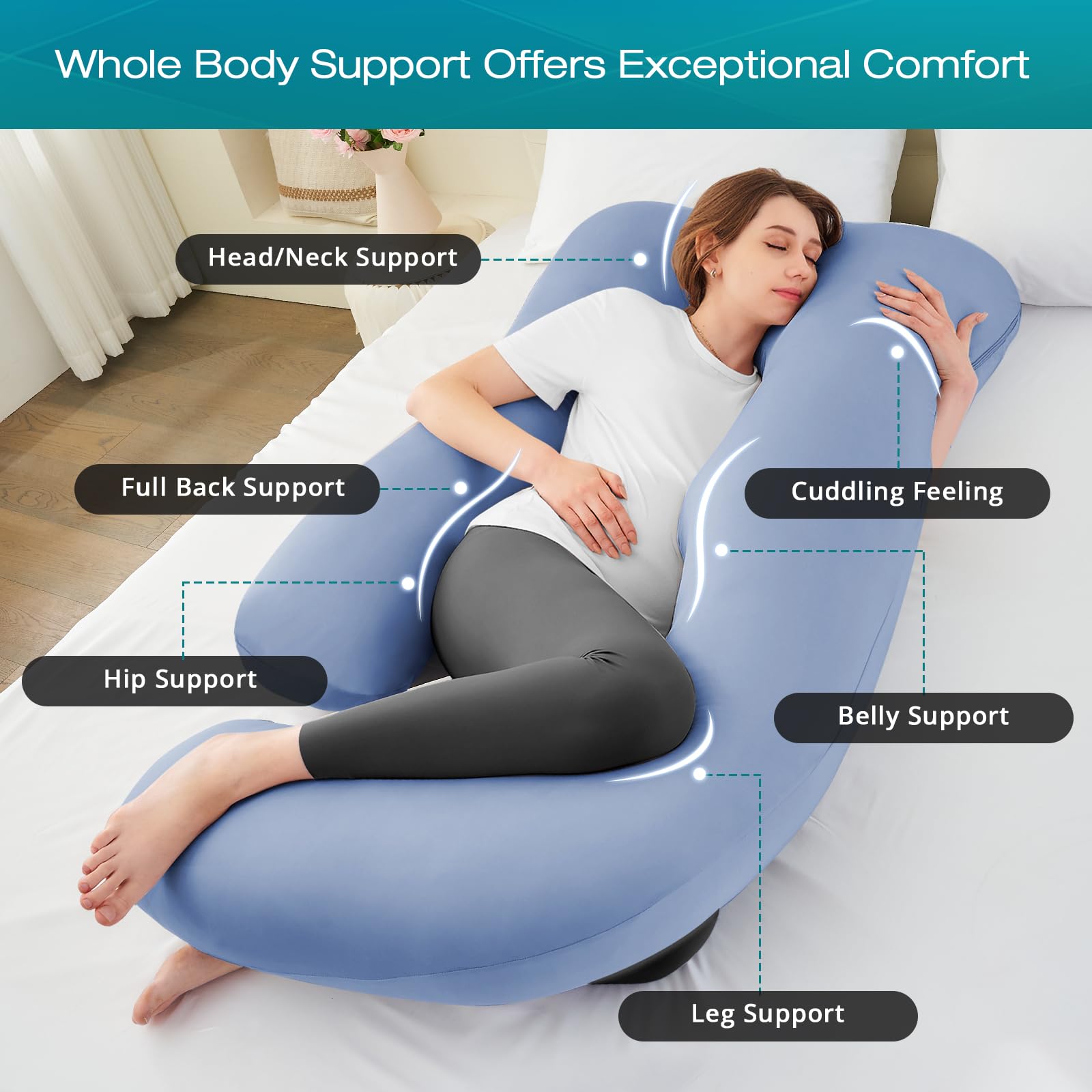 Sasttie pregnancy pillow 57 inch full-body coverage for comfort