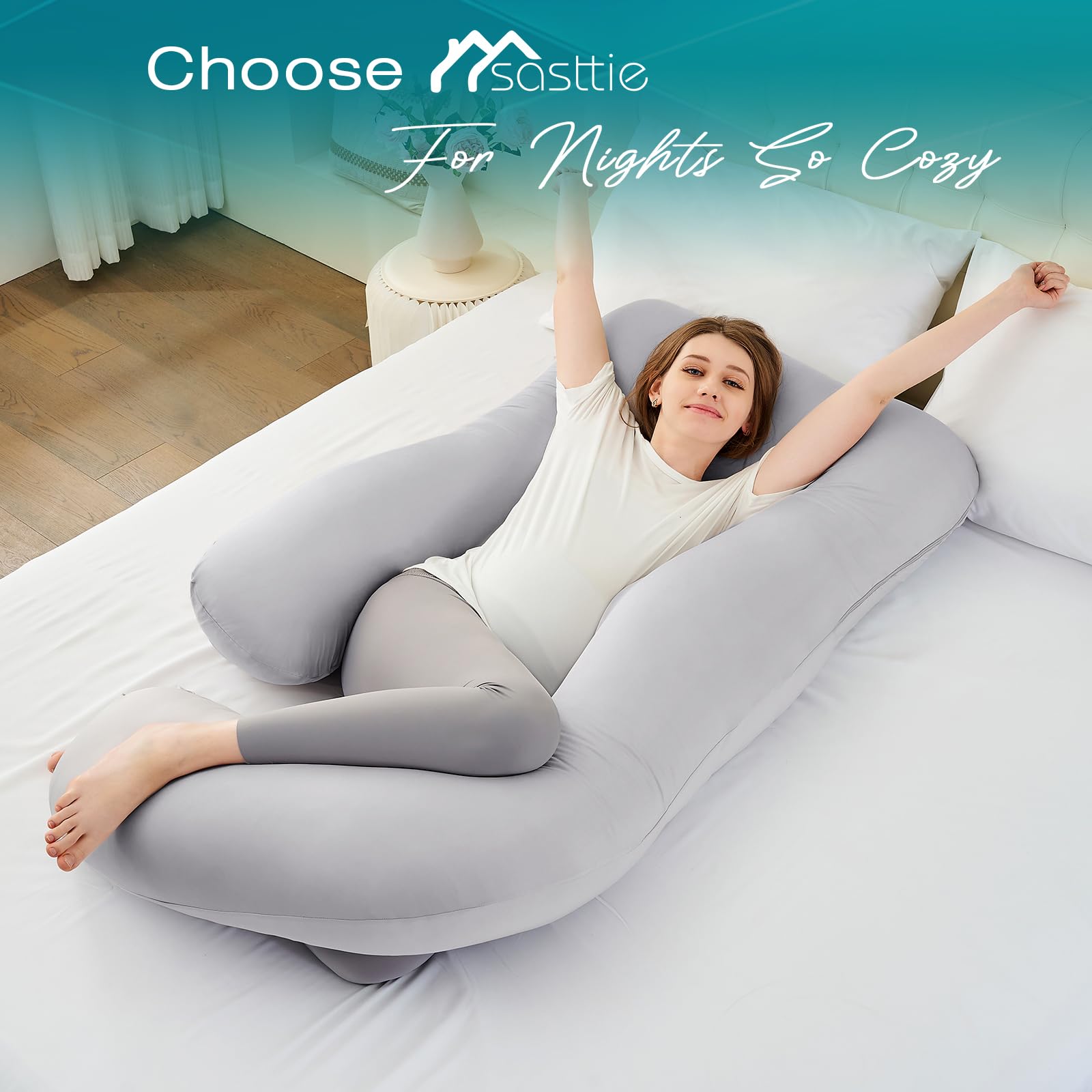 Sasttie light-grey color option pictured for calm bedroom styling.