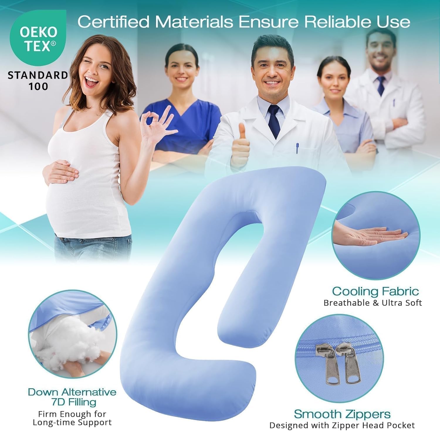 Sasttie pregnancy pillow with down-alternative filling for balanced support and softness