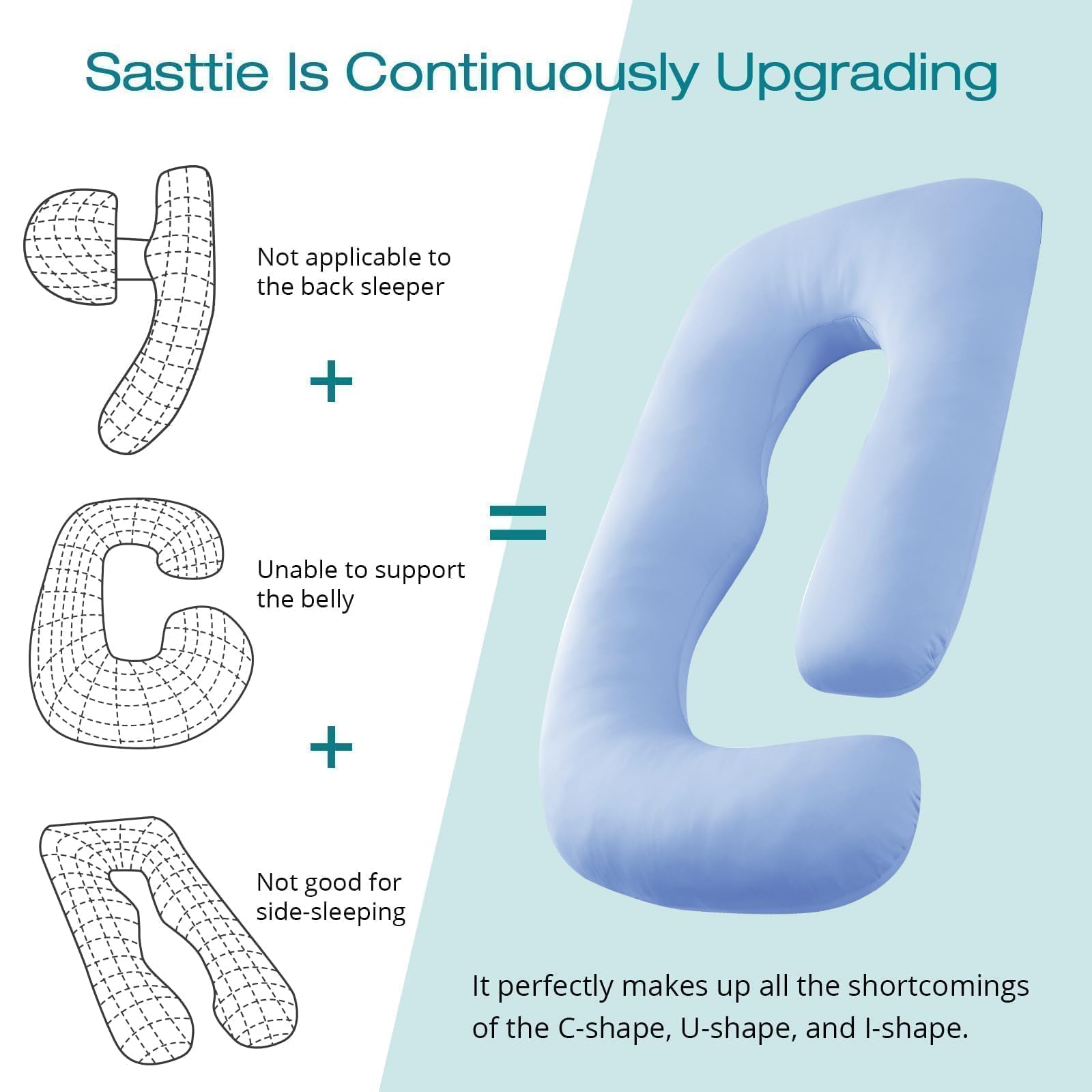 Ergonomic U-shape supports shoulders, back, belly, and arms for better alignment