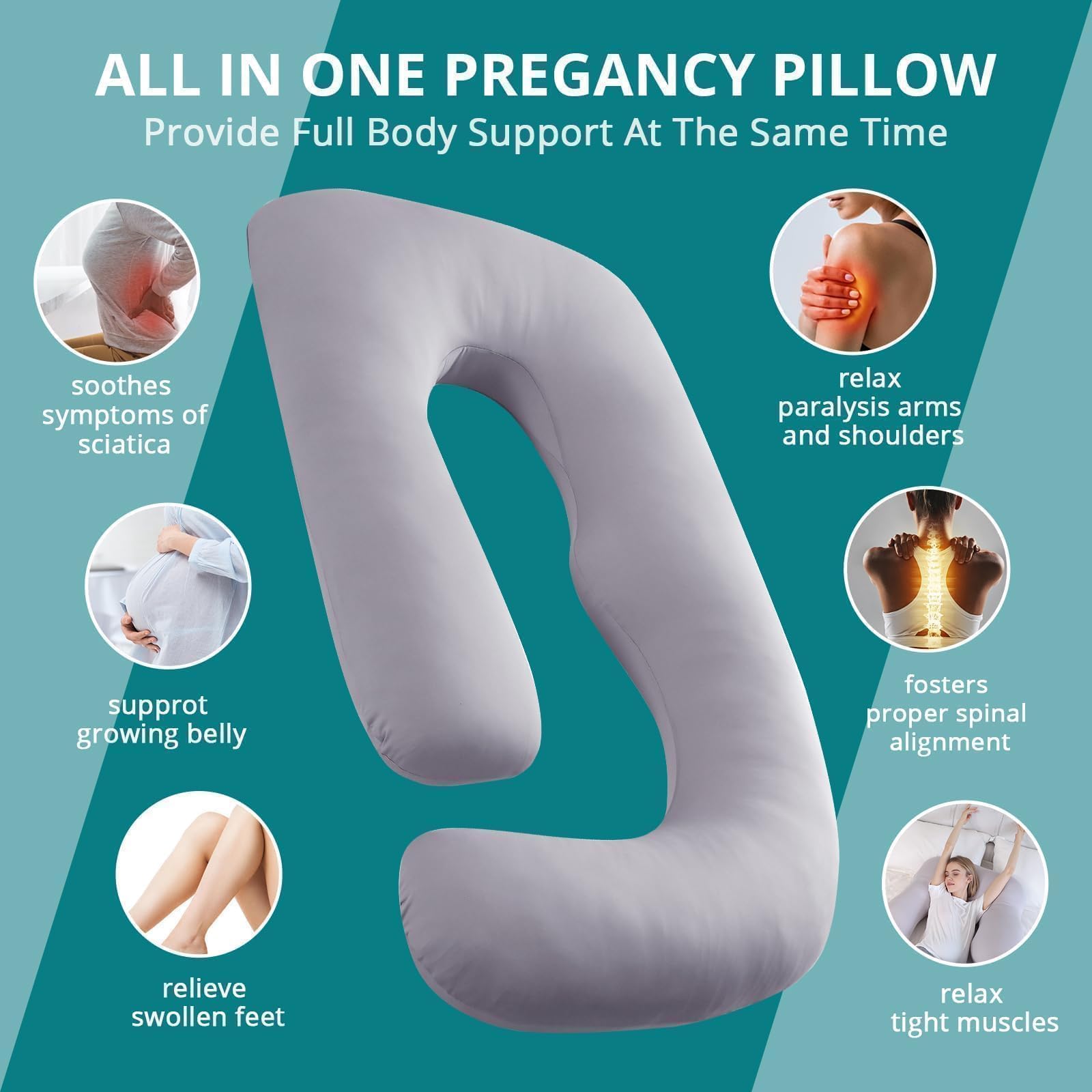 Sasttie in-bed-use photo demonstrates how pillow wraps around body.