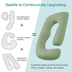 Sasttie removable cover on green pillow for easy washing.