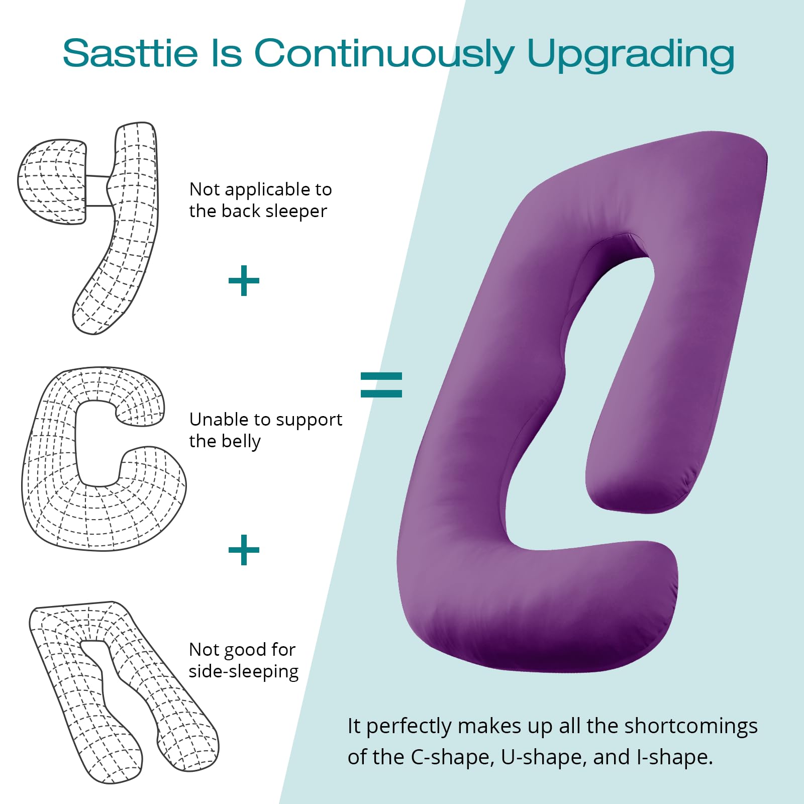 Sasttie pillow in cooling purple fabric enhances sleep comfort.