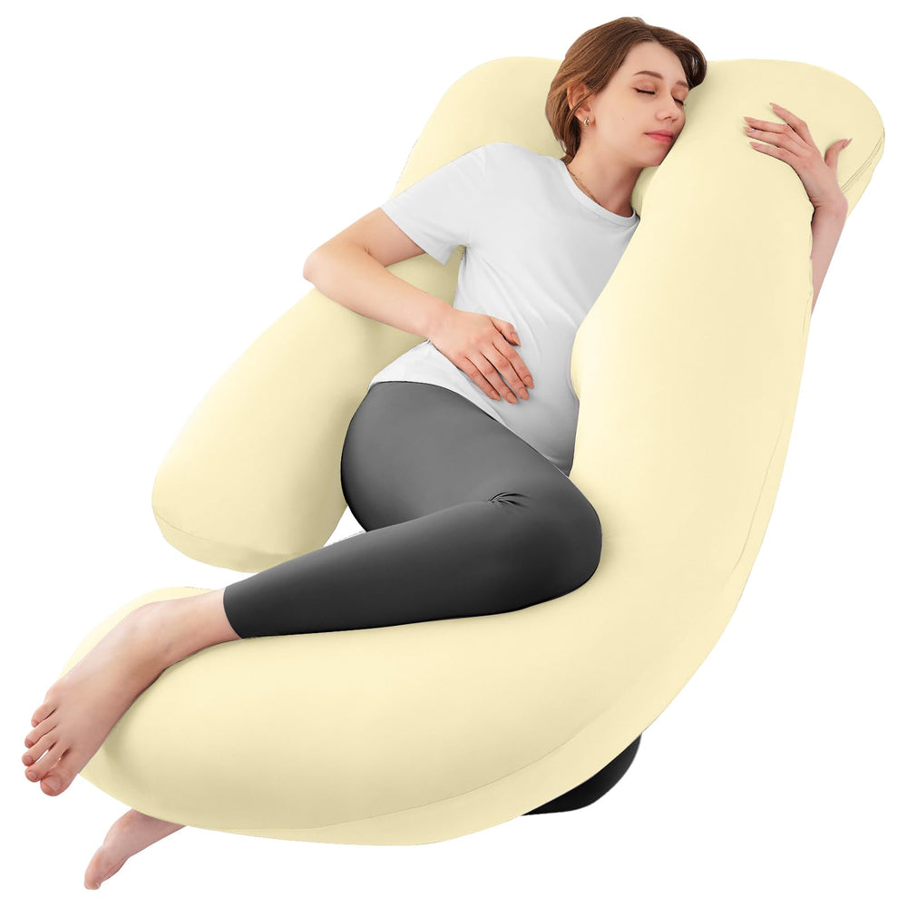 Sasttie U-shaped pregnancy pillow close-up showing ergonomic design for comfort