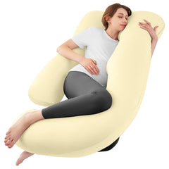 Sasttie U-shaped pregnancy pillow close-up showing ergonomic design for comfort