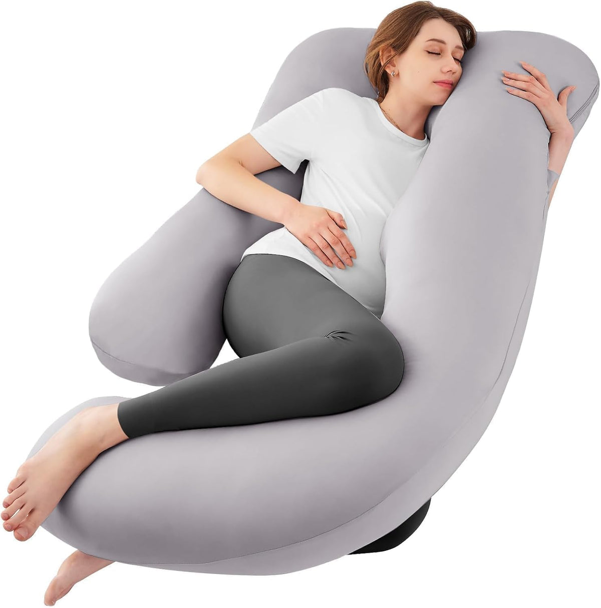 Sasttie U-shape cooling pregnancy pillow close view shows ergonomic sleep support