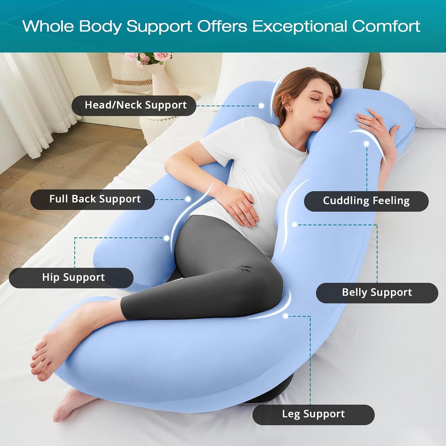 Sasttie pregnancy pillow U-shape ergonomic design supports shoulders and back