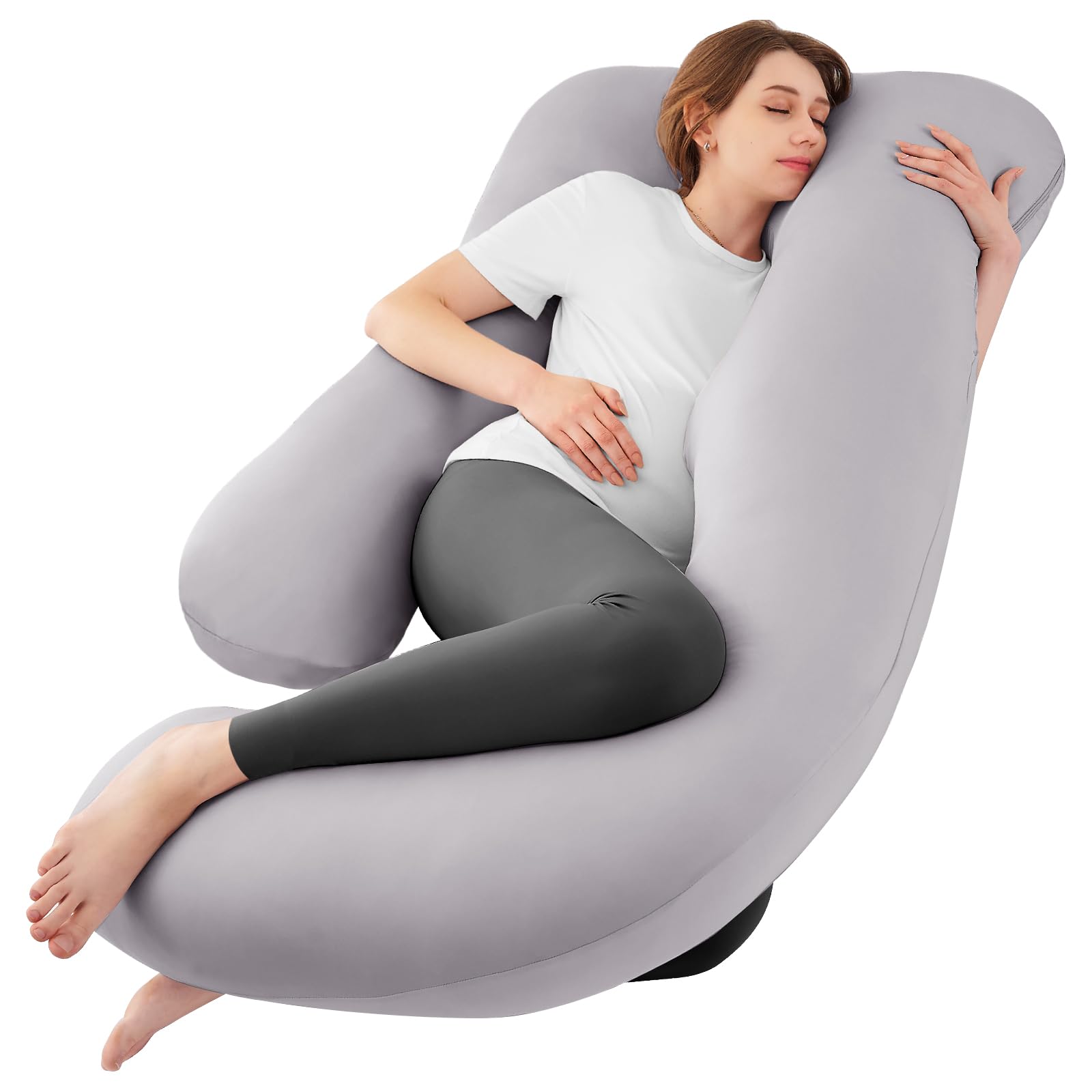 Sasttie U-shaped pregnancy pillow front view supports full-body comfort for pregnancy sleep.