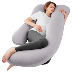 Sasttie U-shaped pregnancy pillow front view supports full-body comfort for pregnancy sleep.
