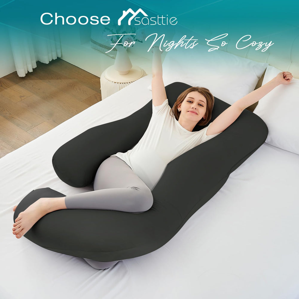 Sasttie side-sleep position image shows versatile pregnancy support