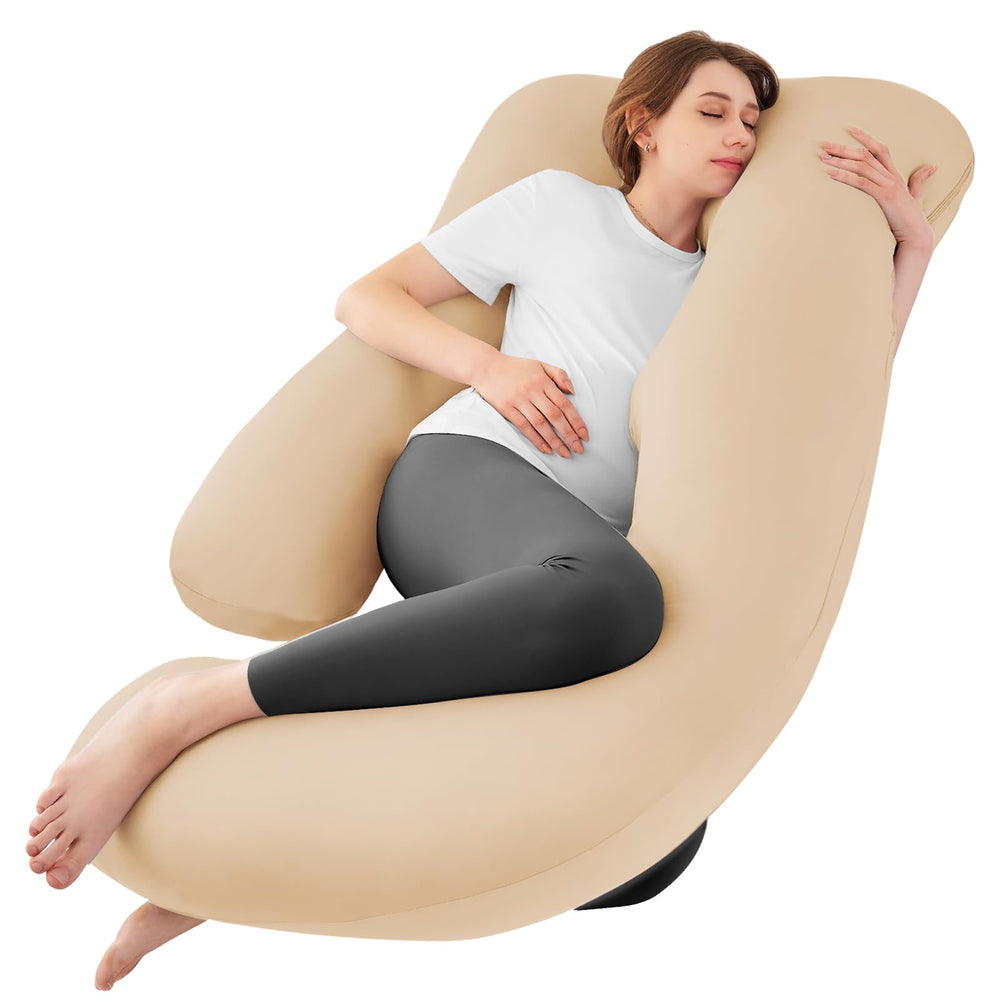 Sasttie pregnancy pillow U-shape full-coverage design supports back and belly for comfortable sleep.